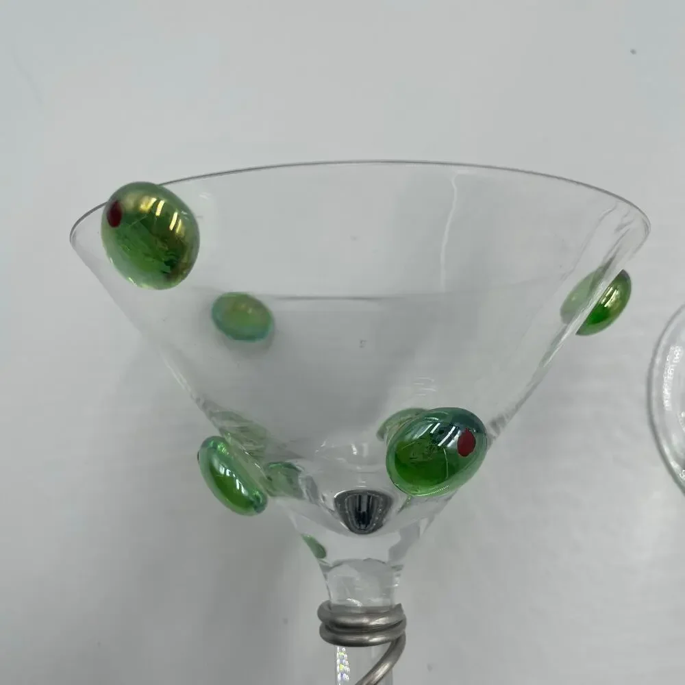Set of 2 Wire Wrapped Martini Glasses Drinkware with Glass Olives Barware - Picture 6 of 7